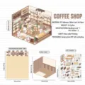 Coffee shop 3D miniature sticker kit with PET sheets and scenic background card - Coffee Shop