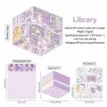 Cute 3D DIY miniature library scene stickers set in purple fairy tale style - Library