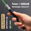 Pointeur laser vert rechargeable haute puissance, tube noir, longueur d'onde 532nm - 强力长款黑色可充电(绿光)