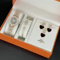 Elegant women's heart jewelry set with crystal watch, necklace, and earrings in a gift box. - A2 Black Dial Style