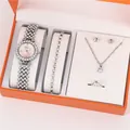 Coffret de bijoux 5 pièces pour femme avec montre à strass, collier et bracelet. - A5 Style Argent Vierge / Avec Boîte Cadeau