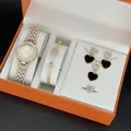 Women luxury watch and jewelry set with crystal heart design in orange gift box - A2 White Dial Style