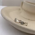 Minimalist wavy sterling silver ring featuring engraved black smiley face design - Adjustable Open / Smiley Face Wavy Style (J1810) / Antique Silver
