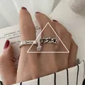 Minimalistisches Silberring-Set mit eingraviertem Smile und Vintage-Kettengliedern - Einstellbar Offen / Lächeln Graviertes und Ketten Ring Set (J3402)