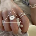 Elegantes minimalistisches Silberring-Set mit graviertem 'CLEVER' Siegelring und Kordelring - Einstellbar Offen / Runde Münze Siegel und Gedrehtes Seil Drei-Teiliges Ring Set (J2929)