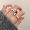Elegantes minimalistisches Schmuckset mit mattem Silberband und zartem Perlenring - Einstellbar Offen / Mattes Breites Band und Süßwasserperlen Perlenring Set (J3286)