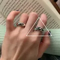 Vintage Silberring mit gedrehtem Knoten aus einem minimalistischen Ring-Stapelset - Einstellbar Offen / Vintage Glattes und Gedrehtes Knoten Ring Set (J2105)