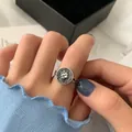 Vintage 925 Silbermünzenring mit Porträt von Königin Elisabeth II und Isle of Man Design - Einstellbar Offen / Vintage Münze Königin Porträt Kette Ring (J2135)