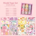 Set di 18 rotoli di nastro adesivo washi retrò con motivi floreali e scatola rosa - Serie Floreale / Set da 18 Rotoli