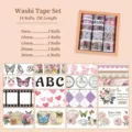 Set di 18 nastri Washi vintage con motivi a farfalla e floreali per decorazioni fai da te - Serie Farfalla Onirica / Set da 18 Rotoli