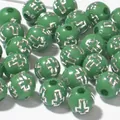 Close-up of 8mm green acrylic beads with silver cross patterns for DIY jewelry - 1800 Pieces/Pack / Silver Line Dark Green