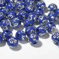 Detailed view of 8mm royal blue acrylic beads with silver cross pattern for DIY jewelry - 1800 Pieces/Pack / Silver Line Royal Blue