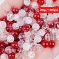Detailed macro shot of 8mm red and white acrylic beads with cracked and matte textures - 8mm/1800 Pcs/500g / Red