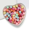 Macro shot of colorful 8mm acrylic AB-plated round beads in a heart bowl - 8 (Approx 1750 Pieces) / Opaque AB Mixed