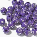 Macro detail of 8mm purple acrylic beads featuring silver cross pattern for DIY - 1800 Pieces/Pack / Silver Wire Purple