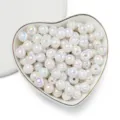 Macro view of 8mm white AB coated acrylic round beads for DIY jewelry making - 8 (Approx 1750 Pieces) / Opaque AB White
