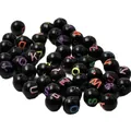 Detailed view of black round acrylic alphabet beads with colorful printed letters - 8mm (Approx. 1800 Pcs/Pack) / Black with Multicolor Pattern