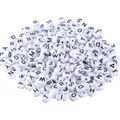 Close-up of white acrylic alphabet beads with black letters for DIY jewelry making. - Letter A / 3800 Pieces/Pack / White Base Black Font