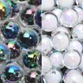Detailed side-by-side macro view of colorful UV coated iridescent acrylic beads - 8mm / Black and White Mixed