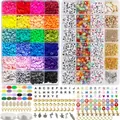 Übersicht eines 7200-teiligen DIY-Schmucksets mit bunten Heishi-Perlen und verschiedenen Charms - 24-Gitter 2er-Set
