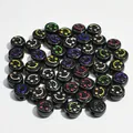 Detailed view of 10mm black acrylic flat beads with multi-colored smiley faces for DIY jewelry - Smiley Face (6x10 mm Round Smiley Face) / 1600 Count / Black Base Colorful Letter