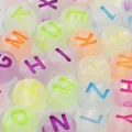 Macro detail of 7mm frosted colorful acrylic alphabet beads for DIY jewelry making - 4000 Pieces/Pack / Matte Luminous Colorful Letter