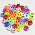 Macro detail of colorful 10mm acrylic smiley face round beads for DIY jewelry making - Smiley Face (6x10 mm Round Smiley Face) / 1600 Count / Colorful Base Black Line