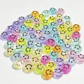 Detailed view of 10mm colorful acrylic smiley face beads for DIY jewelry making kits. - Smiley Face (6x10 mm Round Smiley Face) / 1600 Count / Transparent Background Mixed Color Black Line