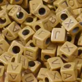 6mm brown square acrylic alphabet beads with engraved letters for DIY jewelry making - Imitation Wood Color