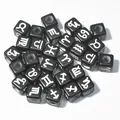 Macro detail of 7mm black acrylic square beads with white printed zodiac symbols - 7mm (1950 Pcs/Pack) / Black and White
