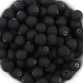 Macro detail view of black matte rubberized acrylic beads used for DIY jewelry making - Approx. 1800 Pcs/500g / 8mm / Black
