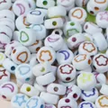 7mm white acrylic beads with colorful star and moon patterns for DIY jewelry making - White Base Colored Letter