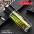 Doppelwandige 280ml Borosilikatglas Teeflasche mit stilvollem schwarzem Deckel - Schwarz / 280ml Packung