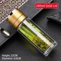 280ml Borosilikat-Doppelwand-Glas-Tee-Infusor-Flasche mit elegantem Golddeckel - Gold / 280ml Packung