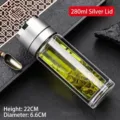 280ml Borosilikatglas Tee-Infuser-Flasche mit silbernem Ein-Klick-Deckel und Doppelwand-Design - Silber / 280ml Packung