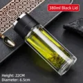 380ml Teeflasche aus Borosilikatglas mit schwarzem Deckel und Doppelwand-Design - Schwarz / 380ml Packung