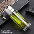 Hochwertige 380ml Borosilikatglas-Wasserflasche mit silbernem Deckel und Teesieb-Einsatz - Silber / 380ml Packung