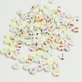 7mm white acrylic round beads with colorful numbers and symbols for DIY jewelry - 4000 Pieces/Pack / White Base Colorful Letter