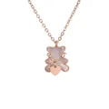 Detail shot of rose gold bear pendant necklace with white shell inlay and heart - White Shell Bear Rose Gold Necklace (C803)