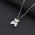 Macro detail view of silver bear pendant necklace with white shell and Love heart - White Shell Bear Silver Necklace (C801)