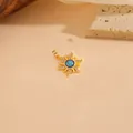 Elegante ciondolo a sole in rame placcato oro con una pietra di opale blu - Stile Raggi di Sole-Pietra Blu (T0044)