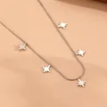 Detailed view of silver stainless steel snake chain necklace with star-shaped pendants - Steel Color Hexagram Necklace