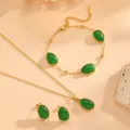 Elegante groene kattenoogsteen sieradenset inclusief ketting armband en oorbellen - Groene Sieradenset (A521-A619-A621) / Goud