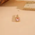 Elegante ciondolo ottagonale dorato con pietra preziosa rosa e pavé di diamanti - Stile Ottagono Oro-Pietra Rosa (T0031)