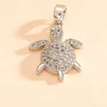 Elegante ciondolo a forma di tartaruga marina argentata con strass brillanti - Stile Forma Tartaruga-Solo Ciondolo (Senza Catena) (T0062)