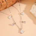 Bracelet papillon en acier inoxydable avec cristal et incrustation - Collier Papillon Coquille Blanche Couleur Acier (C621)