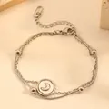 Close-up of double-layered titanium steel anklet with moon pendant and snake chain - Moon Bracelet (I110) / Steel