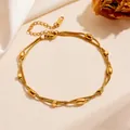 Elegant double-layered gold stainless steel anklet with square beads - Gold Double Layer Rounded Cube Bead Bracelet