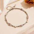 Elegant double-layered silver titanium steel anklet with square and oval beads - Steel Color Double Layer Rounded Cube Elliptical Bead Bracelet