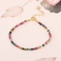 Dainty 2mm natural rainbow tourmaline beaded bracelet with gold-plated lobster clasp - 3mm Bead Style